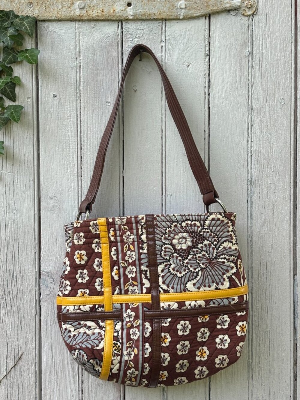 Vera Bradley Brown Floral Patchwork Quilted Shoulder Bag | Like New - Picture 3 of 4